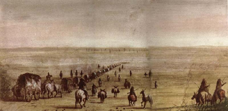 Alfred Jacob Miller Mirage on the Prairie or Traders caravan oil painting image